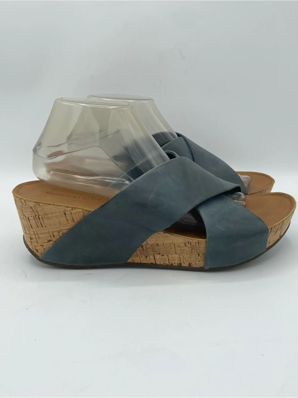 Chocolat Blu Melissa Cork Wedge Sandal with Blue Leather Crisscross Straps